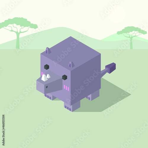 rhino cubic isometric on light africa field background