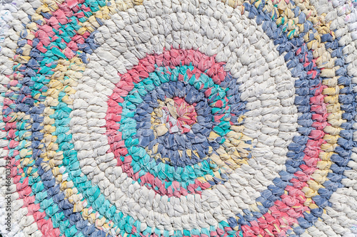 Handmade round knitted rug close-up