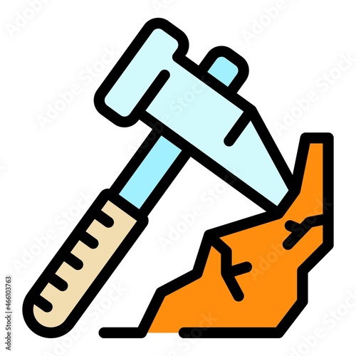 Metallurgy pick axe working icon. Outline metallurgy pick axe working vector icon color flat isolated