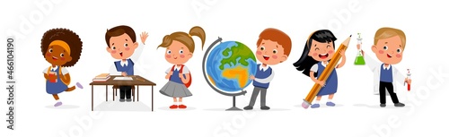 Vector flat cheerful school boys girls set