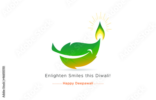 vector illustration of happy Diwali festival creative poster with eco friendly pollution free and smiling green leaf lamp candle