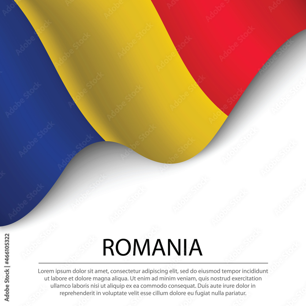 Waving flag of Romania on white background. Banner or ribbon template for independence day Waving flag of Romania on white background. Banner or ribbon template for independence day