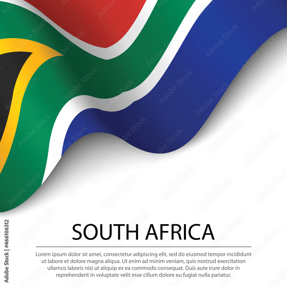 Waving Flag Of South Africa On White Background Banner Or Ribbon Template For Independence Day 