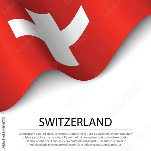 Waving flag of Switzerland on white background. Banner or ribbon template for independence day