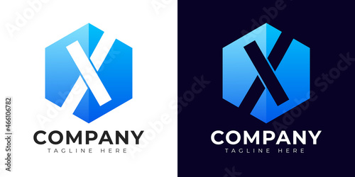 Modern gradient style letter x logo template. x letter design vector with colorful creative hexagon sign.