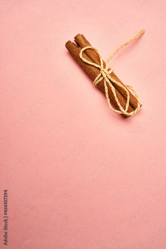 flowers decoration cinnamon pink background top view flowers decoration cinnamon pink background top view