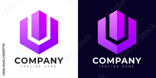 Modern gradient style letter u logo template. u letter design vector with colorful creative hexagon sign.