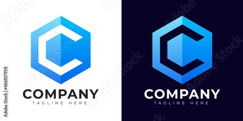 Modern gradient style letter c logo template. C letter design vector with colorful creative hexagon sign.
