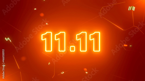 11.11 background illustration. Singles Day Sale. Neon lights orange theme 