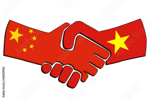 Handshake of countries with flags. Business partnership connection concept of the China and Vietnam. Trade cooperation, Political relations friendship and peace. illustration