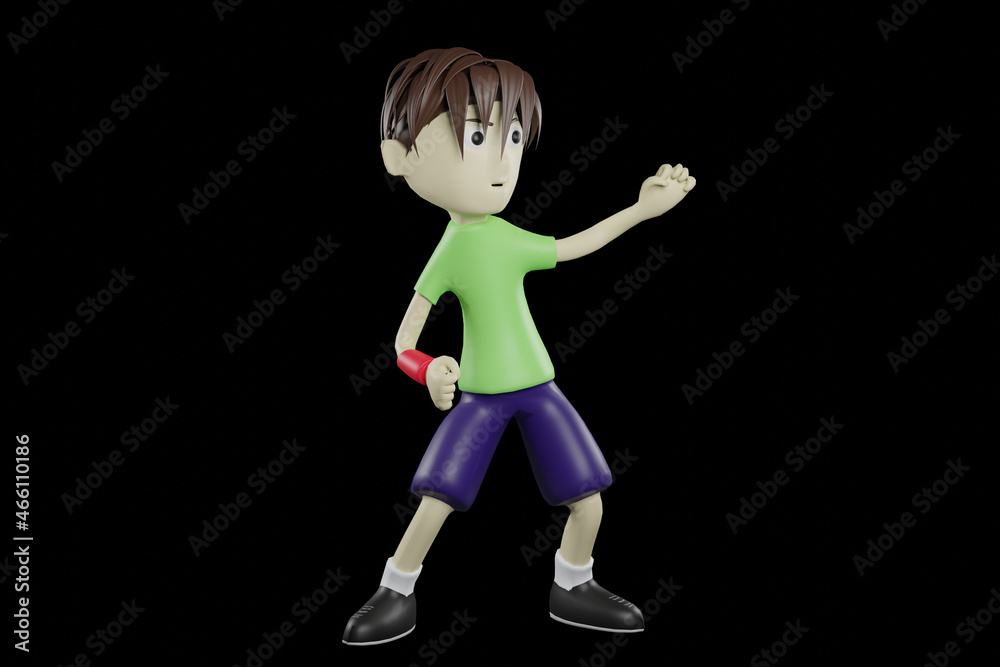 3D Illustration of kid character in fighting pose. Fighting pose 3D render concept 3D Illustration of kid character in fighting pose. Fighting pose 3D render concept
