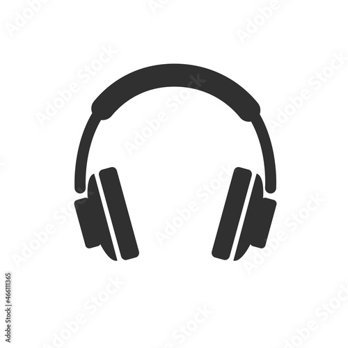 Headphones, black icon. Isolated on white background vector illustration