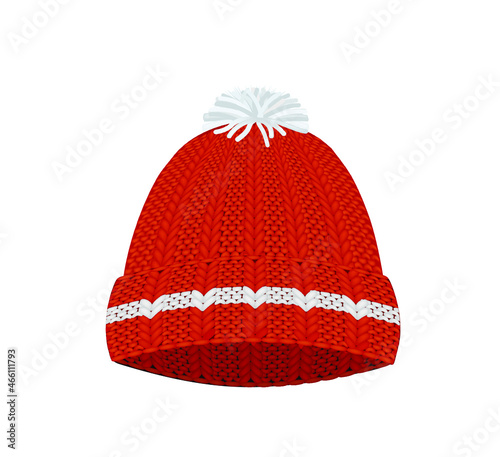 Red knitted winter hat. vector illustration