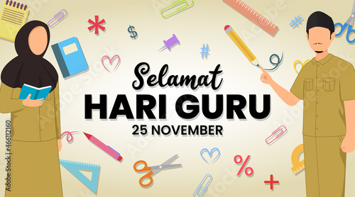 Selamat hari guru nasional or happy Indonesia teachers day background with teaching teachers illustration