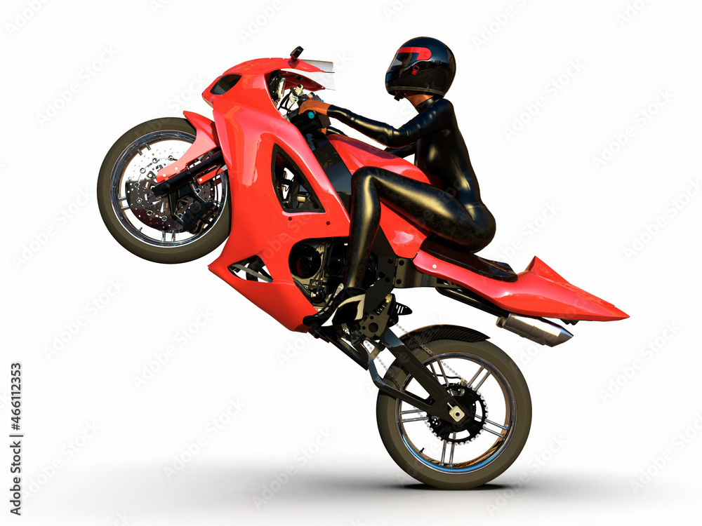 Fototapeta Image of a girl on a motorcycle 3D illustration