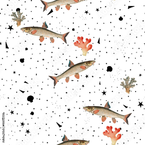 a beautiful and stunning repeated pattern of oceanic creatures called barbel cyprinus barbus in high definition free download perfect for fabrics, t-shirts, mugs, etc photo