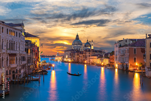 Grand Canal of Venice with a lonely gandolier at sunset, Italy © AlexAnton