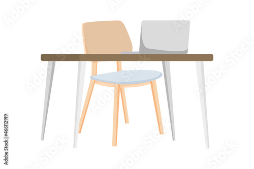 Modern beautiful desk for home office with chair table isolated