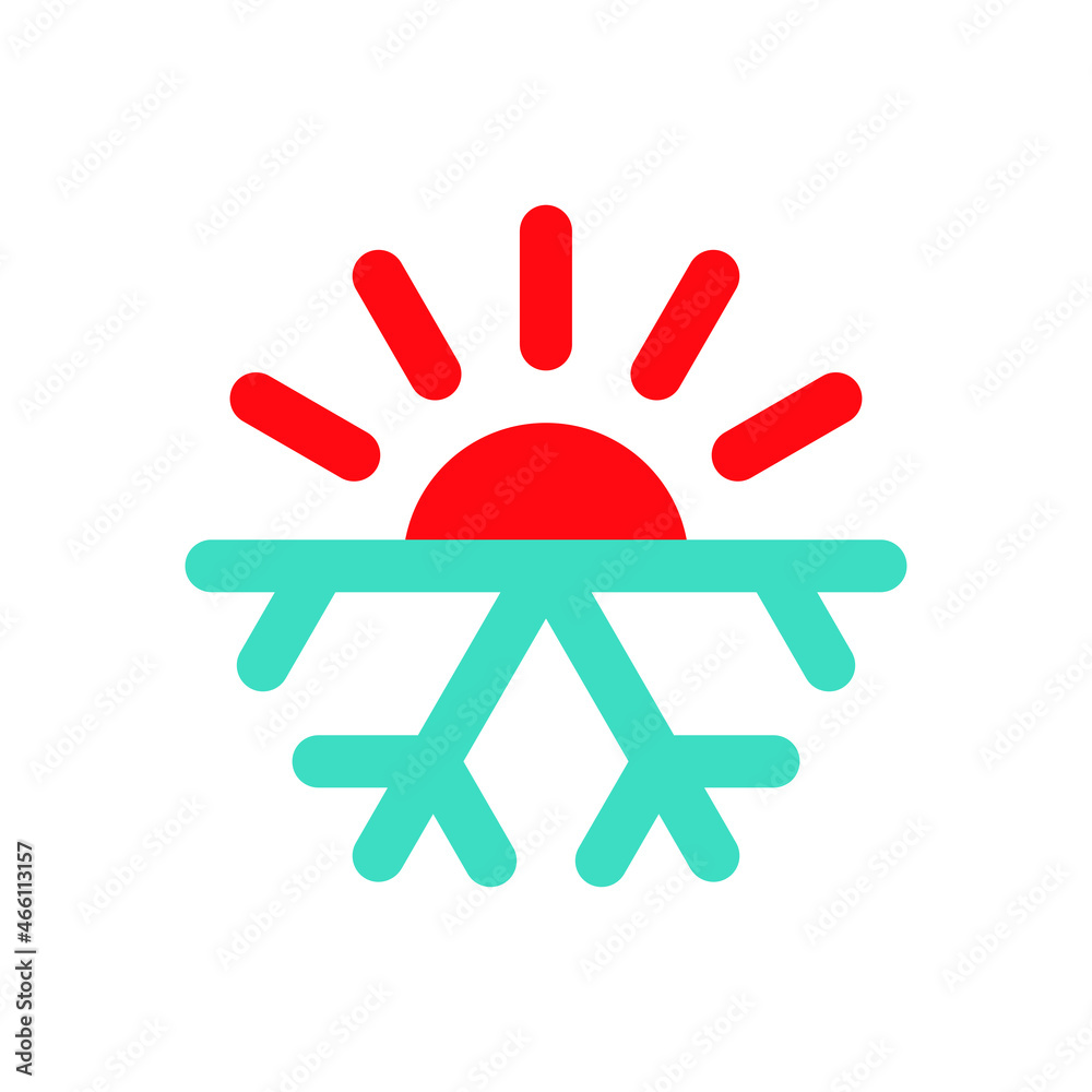 Warmth and cold graphic symbol. Sun and snowflake sign isolated on white background. Vector illustration Warmth and cold graphic symbol. Sun and snowflake sign isolated on white background. Vector illustration