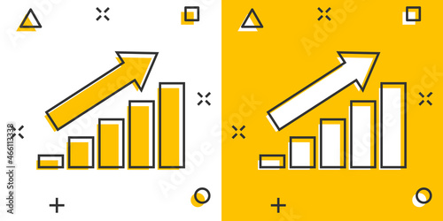Chart graph icon in comic style. Arrow grow cartoon vector illustration on white isolated background. Analysis splash effect business concept.