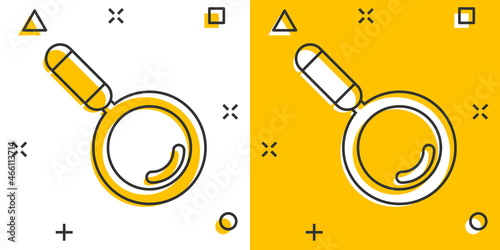 Loupe sign icon in comic style. Magnifier cartoon vector illustration on white isolated background. Search splash effect business concept.