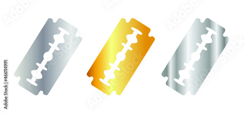 Metal steel plate or stainless, gold and Silver. Razor blade sign. Vector  shaving razor icon or pictogram. No shave or shaver pictogram. No shave, november.