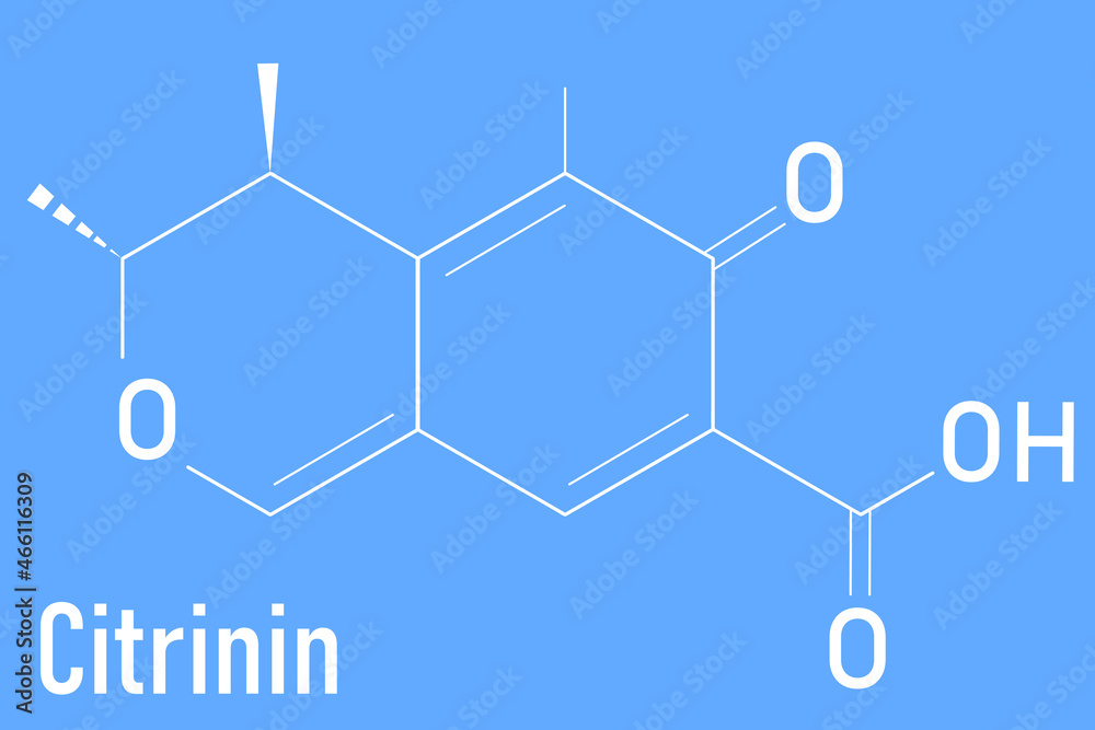 Skeletal formula of Citrinin mycotoxin molecule.	