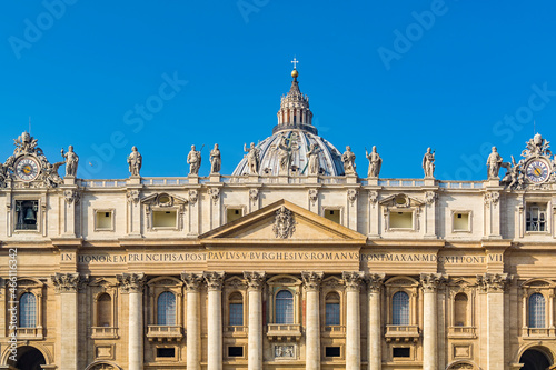 A view of main facade and dome of St. Peter's Basilica in the Vatican city, Rome, Italy