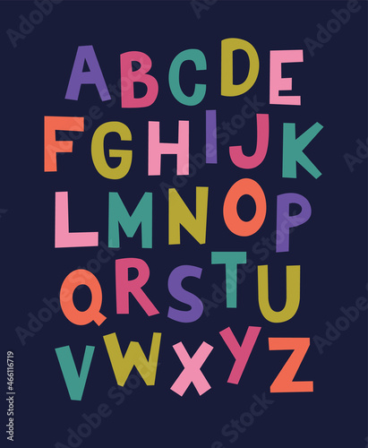 Colorful hand drawn uppercase alphabet vector design.