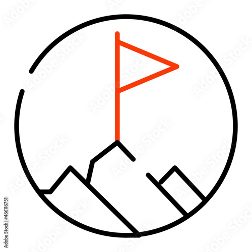 Flag on mountain denoting concept of mission accomplished