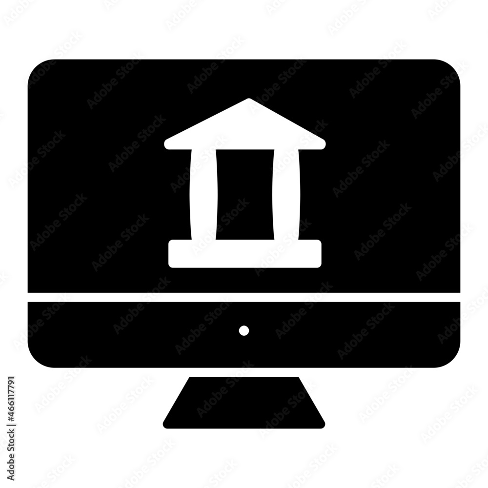 Bank building inside monitor, icon of online banking Bank building inside monitor, icon of online banking