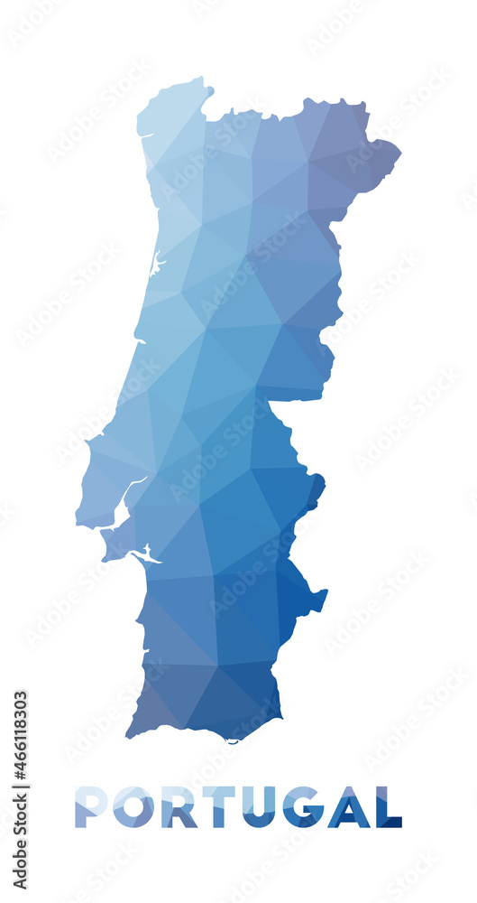 Low poly map of Portugal. Geometric illustration of the country. Portugal polygonal map. Technology, internet, network concept. Vector illustration.