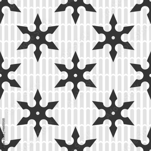 Vector seamless background with suriken and bamboo. Ninja weapon pattern