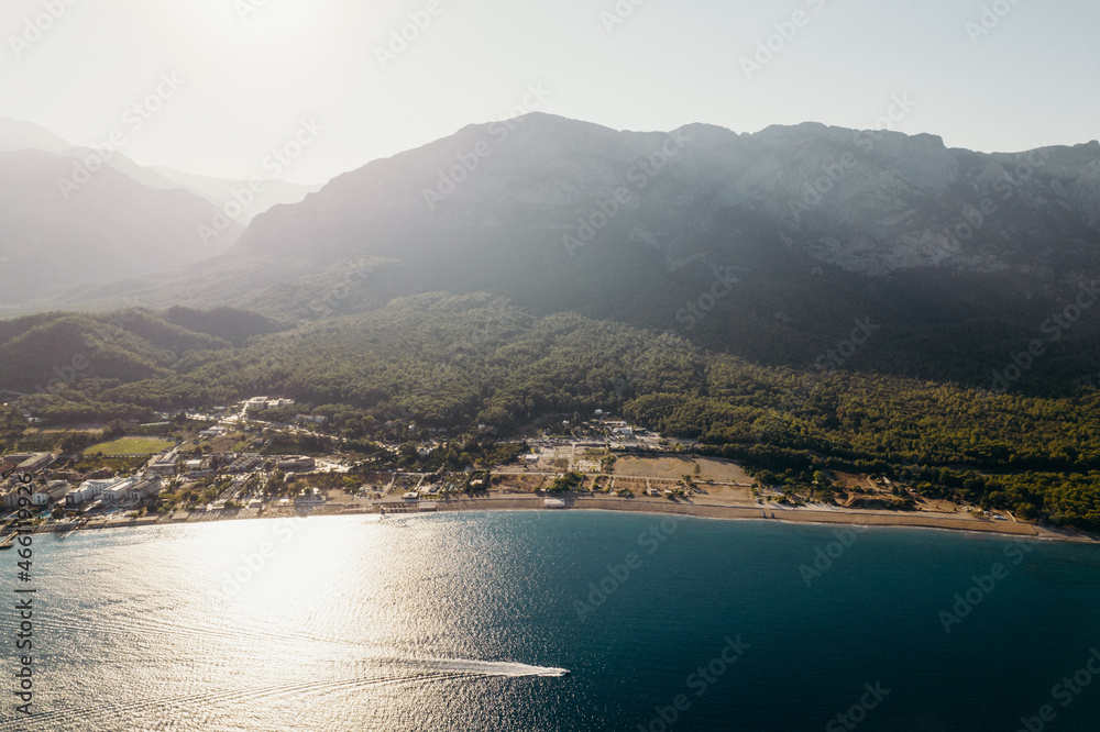 Aerial photography at sunset in Turkey, Kemer city