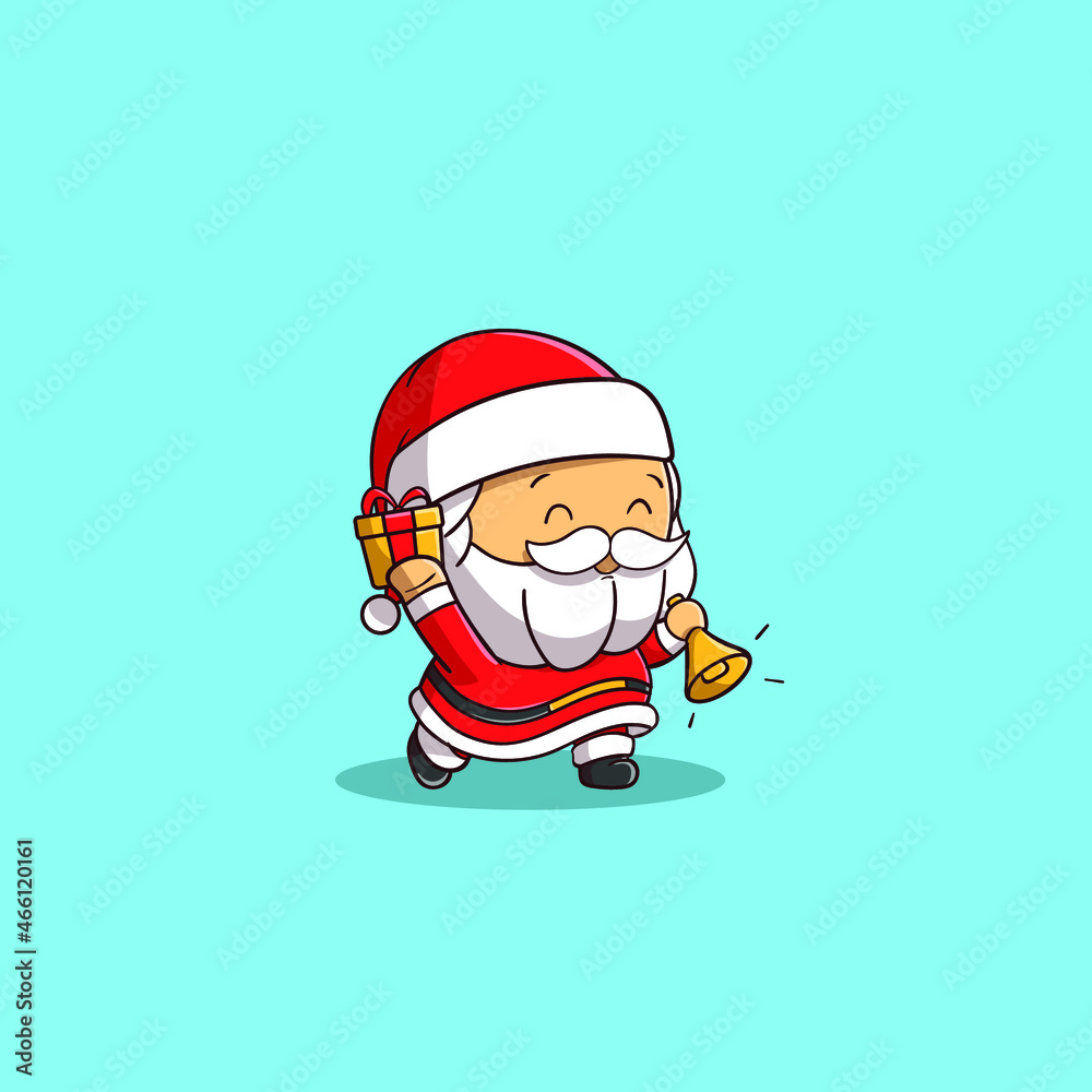 Smiling santa claus brings bells and gifts cute Cartoon Vector Icon Illustration Smiling santa claus brings bells and gifts cute Cartoon Vector Icon Illustration
