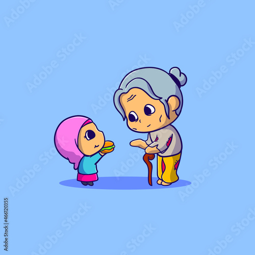 cute Muslim girl giving alms Icon Concept Isolated Premium Vector