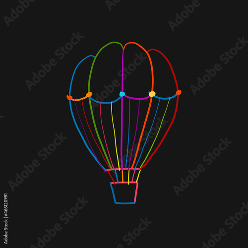 Hot Air Balloon Colorful Outline isolated on black. Sketch for your design