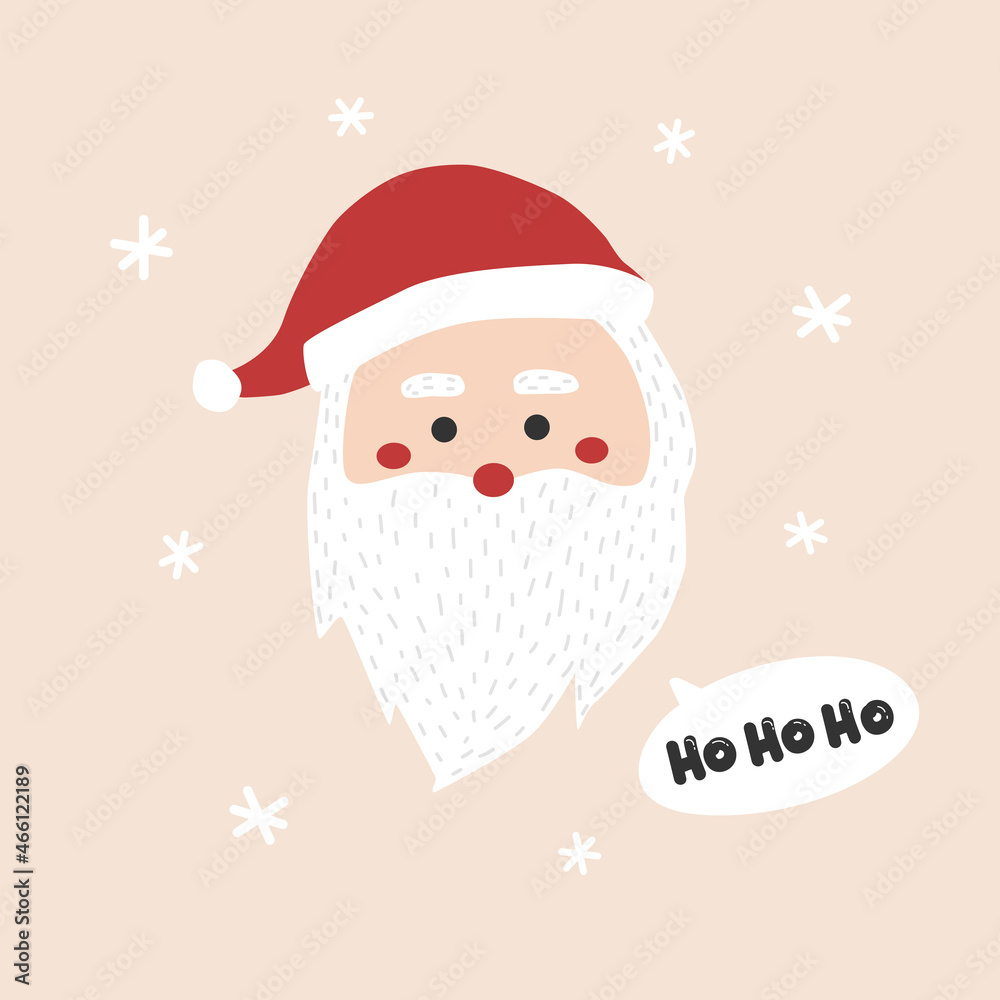 Cute doodle santa with message bubble. Christmas vector illustration in white and red colors. Santa Claus with white beard and red hat. Father Frost with text hohoho. Christmas and New Year design. Cute doodle santa with message bubble. Christmas vector illustration in white and red colors. Santa Claus with white beard and red hat. Father Frost with text hohoho. Christmas and New Year design.