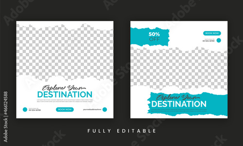 Travel holiday vacation social media post web banner or travel instagram post template
