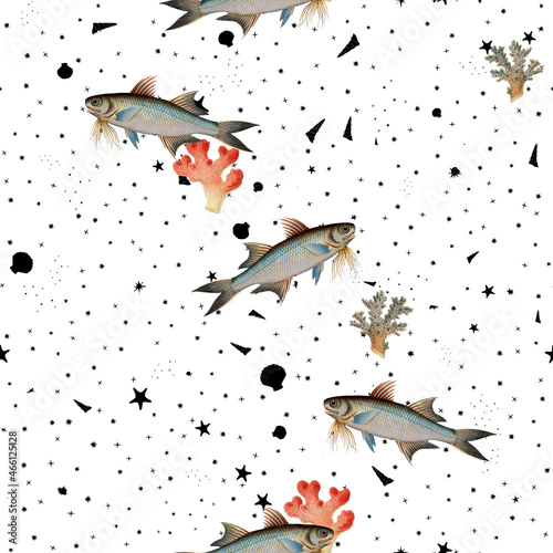 a beautiful and stunning repeated pattern of oceanic creatures called fish of paradise polynemus paradiseus in high definition free download perfect for fabrics, t-shirts, mugs, etc photo