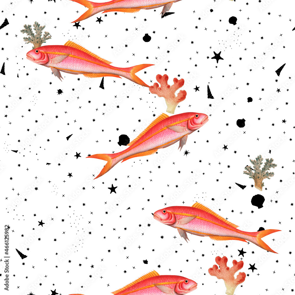 Naklejka premium a beautiful and stunning repeated pattern of oceanic creatures called gold tailed gilt head sparus chrysurus in high definition free download perfect for fabrics, t-shirts, mugs, etc