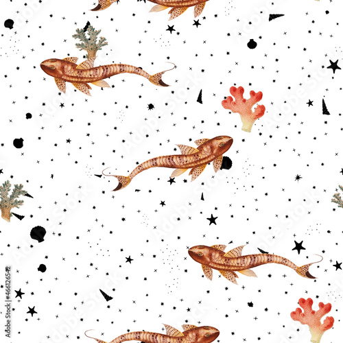 a beautiful and stunning repeated pattern of oceanic creatures called maculated cuirassier loricaria maculata in high definition free download perfect for fabrics, t-shirts, mugs, etc