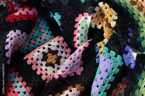 Crochet squares knit wool blanket rug
