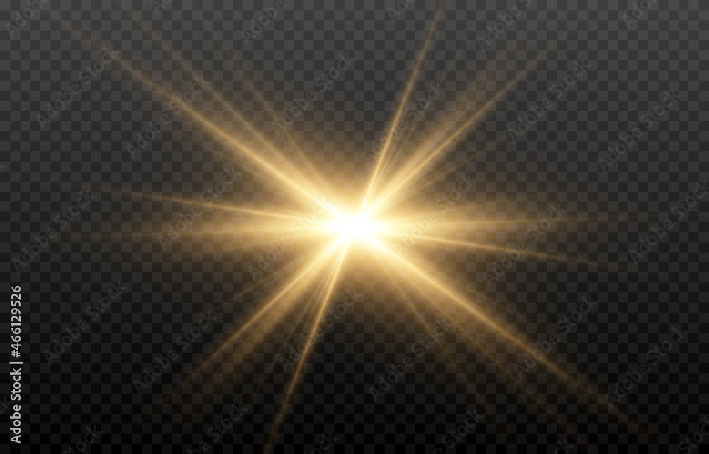 Golden light. A flash of light, a magical glow. Sun, sun rays png. Light png. Vector image.