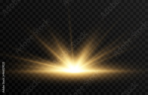Golden light. A flash of light, a magical glow. Sun, sun rays png. Light png. Vector image.