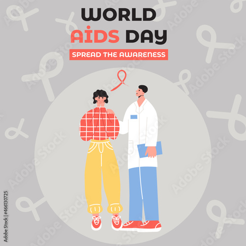 Banner, poster for World AIDS Day. Doctor gives the bad news to the patient and tries to support him. HIV AIDS vector flat concept in trendy colors