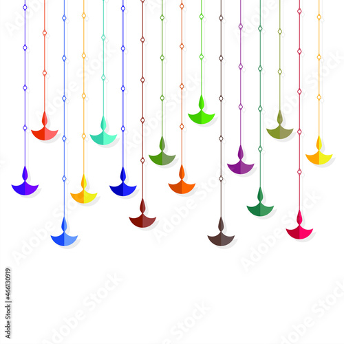 Hanging Colorful Diya or Oil Lamp Illustration. Auspicious Decoration Template for Indian Hindu Festivals. 