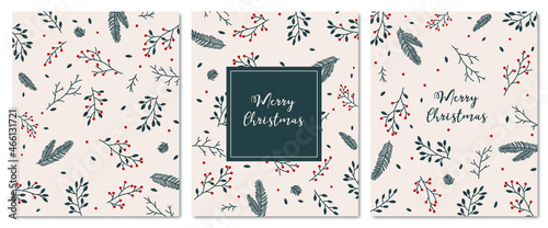 Christmas Cards Greeting Holiday Floral Hand drawn background decoration