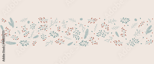 Winter christmas xmas card wallpaper banner panorama cute hand drawn floral background