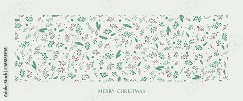 Vector winter floral pattern merry christmas banner 